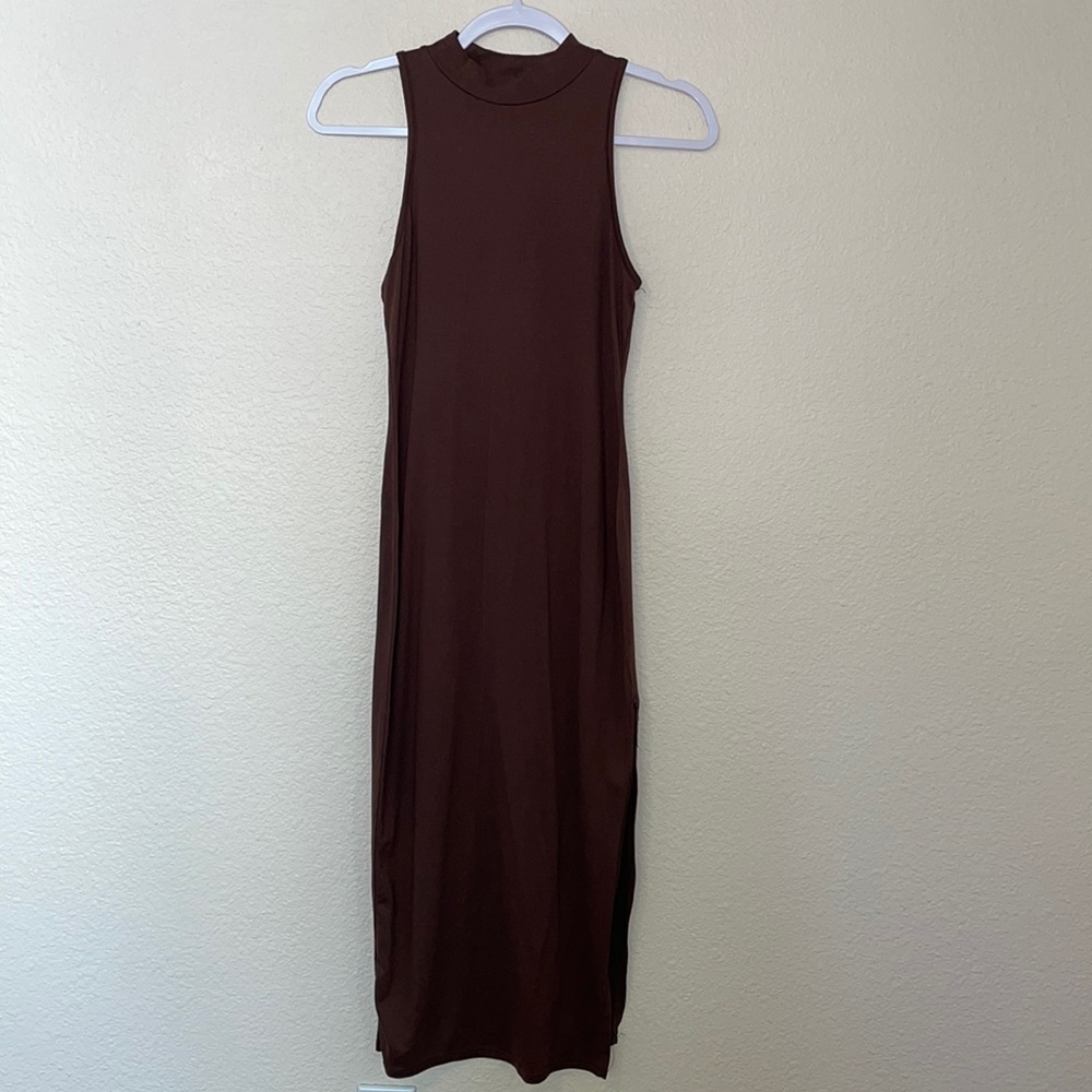 Turtle neck brown maxi dress